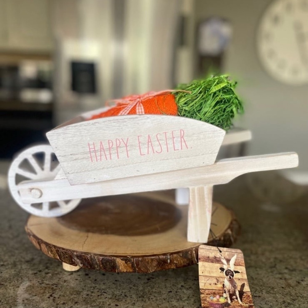 Rae Dunn Easter Wheelbarrow with carrot stacks